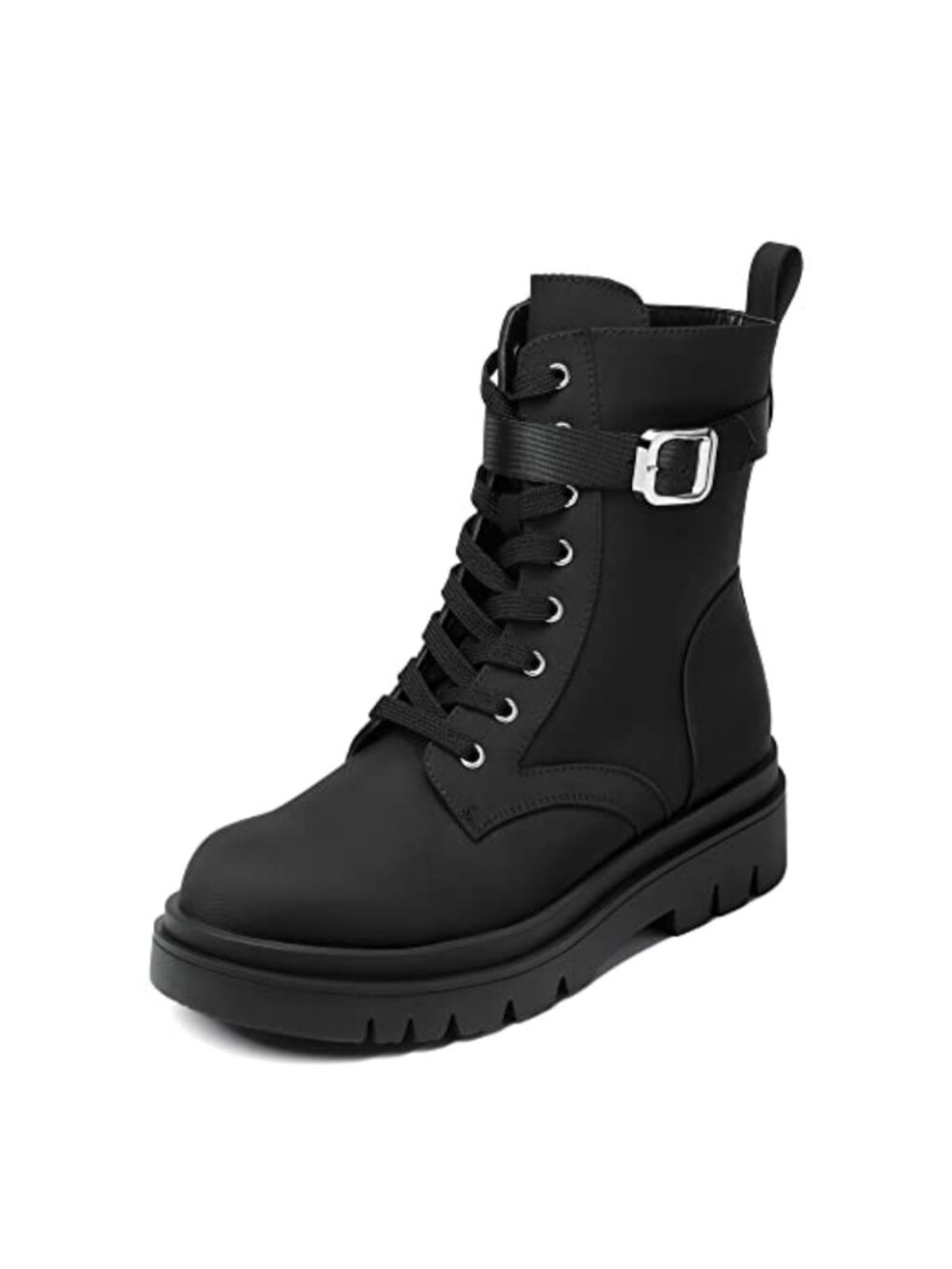 Women's Platform Combat Boots Lace Up Lug Sole Buckle Ankle Booties